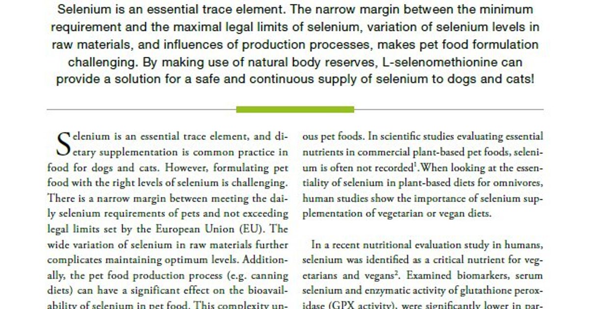 Selenium, a crucial element in pet food formulation | Orffa Selenium, a crucial element in pet food formulation | Orffa